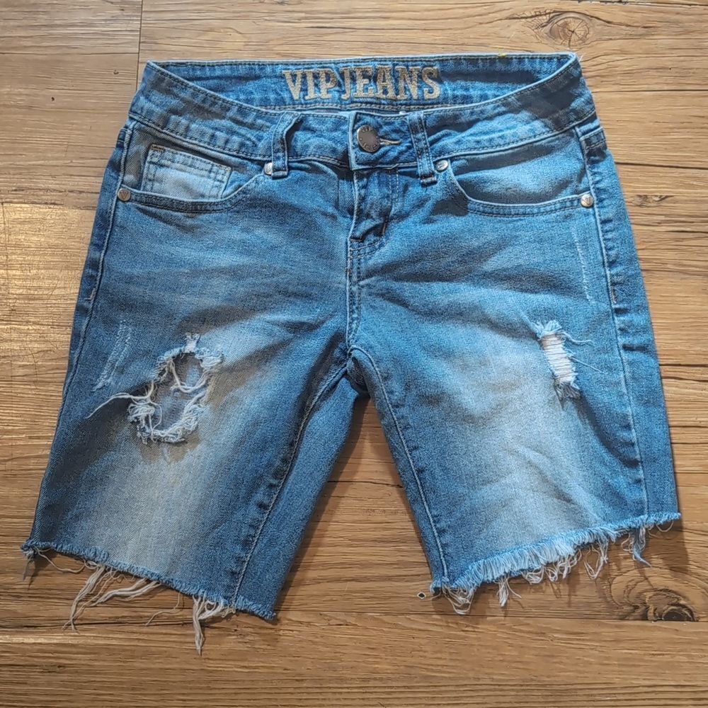VIP Jeans Blue Jean Cutoff Distressed Denim‎ Shorts Size 0